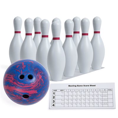 10 quilles en plastique blanches et 1 boule de 5 lb