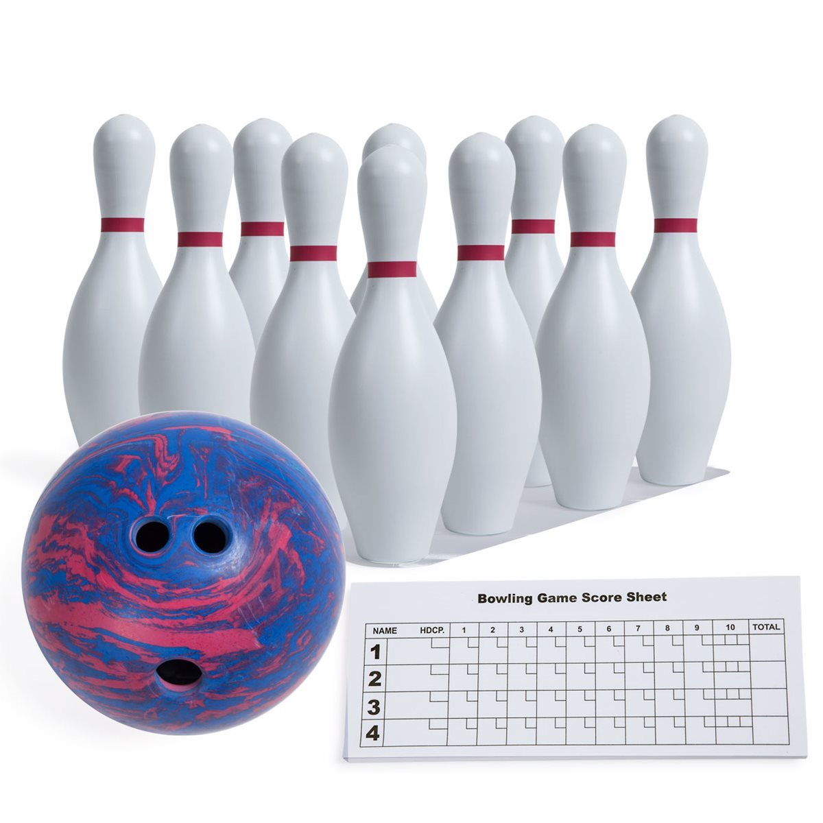 10 quilles en plastique blanches et 1 boule de 5 lb