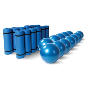 Ens. 12 matelas et ballons d'exercice 22"