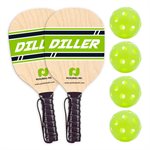 2 raquettes en bois, 4 balles